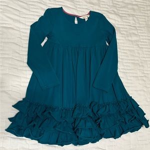 Matilda Jane girls long sleeve teal ruffle dress EUC size 6